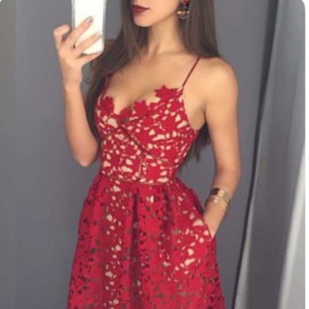 Red Lace Midi Dress